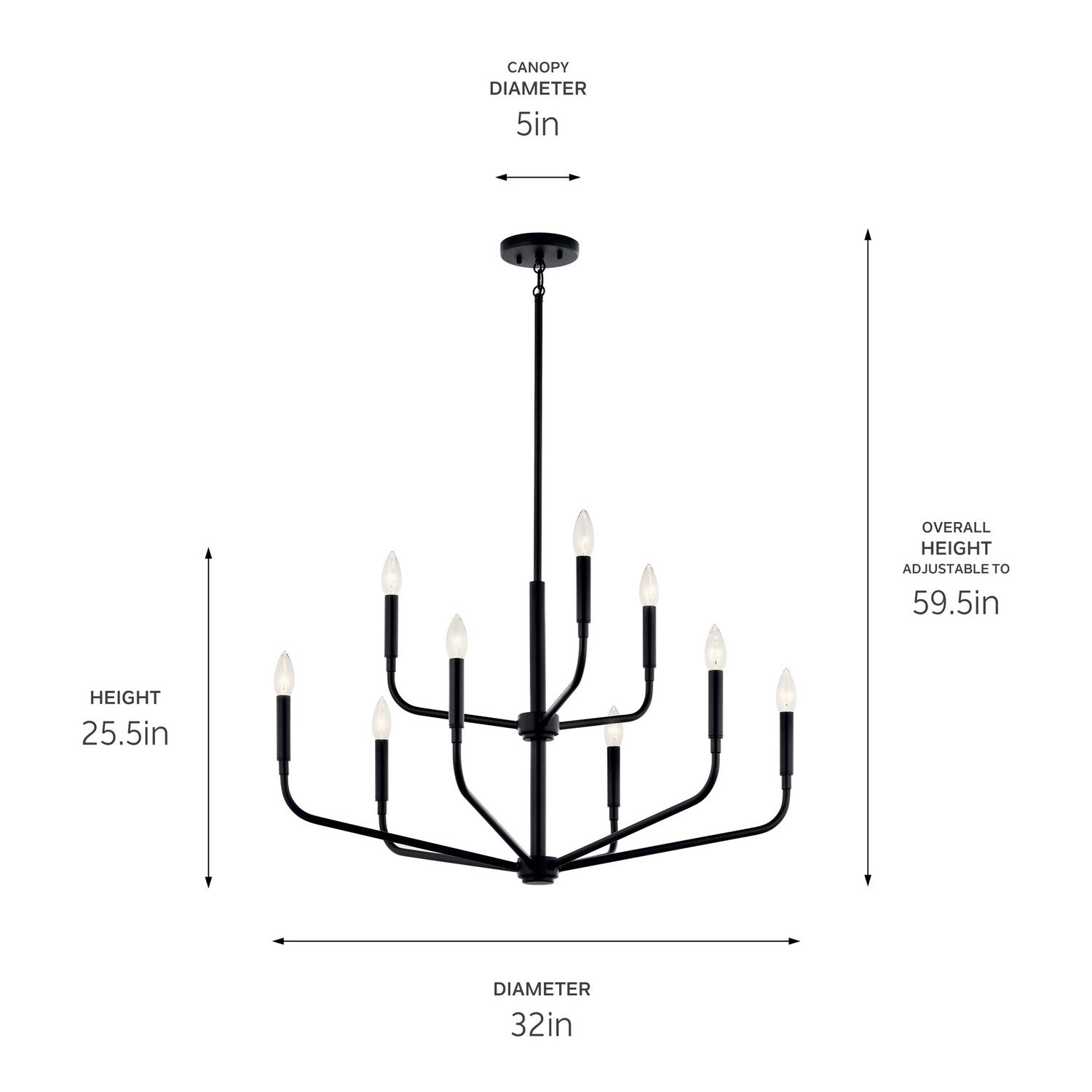 KICHLER 52720BK Madden 32 Inch 9 Light 2-Tier Chandelier In Black