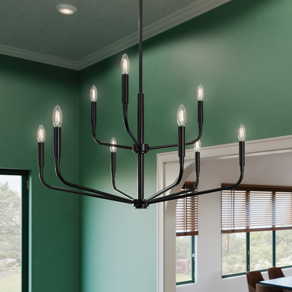 KICHLER 52720BK Madden 32 Inch 9 Light 2-Tier Chandelier In Black
