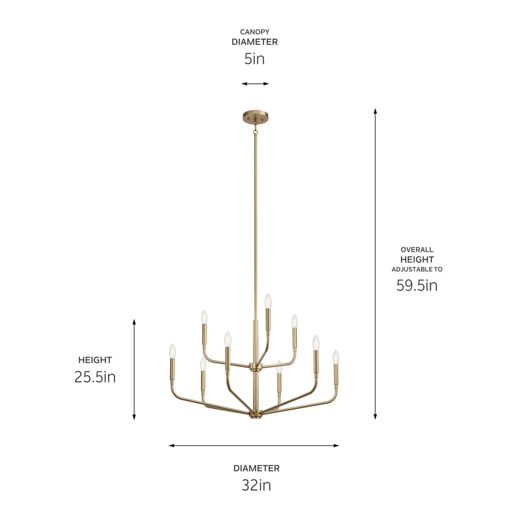 KICHLER 52720CPZ Madden 32 Inch 9 Light 2-Tier Chandelier In Champagne Bronze