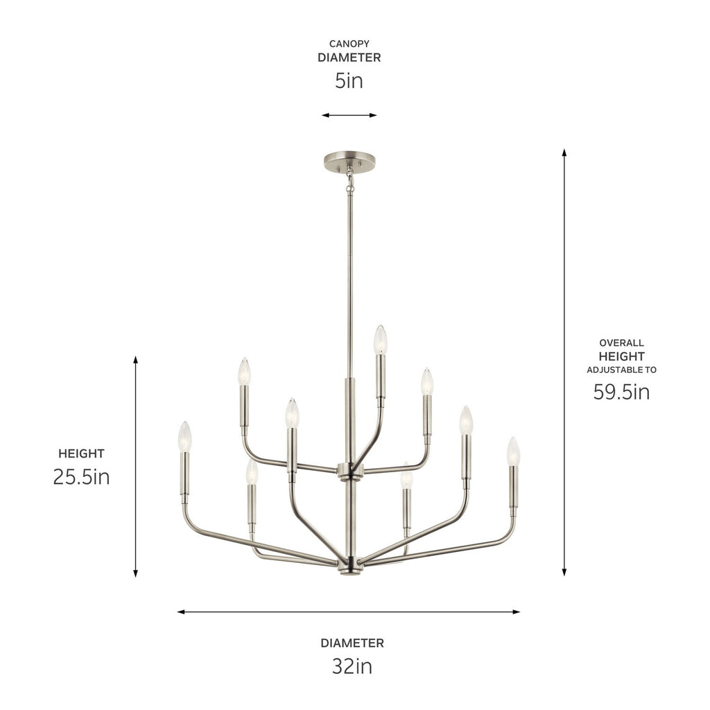 KICHLER 52720NI Madden 32 Inch 9 Light 2-Tier Chandelier In Brushed Nickel