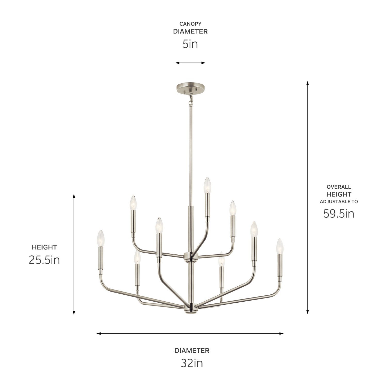 KICHLER 52720NI Madden 32 Inch 9 Light 2-Tier Chandelier In Brushed Nickel