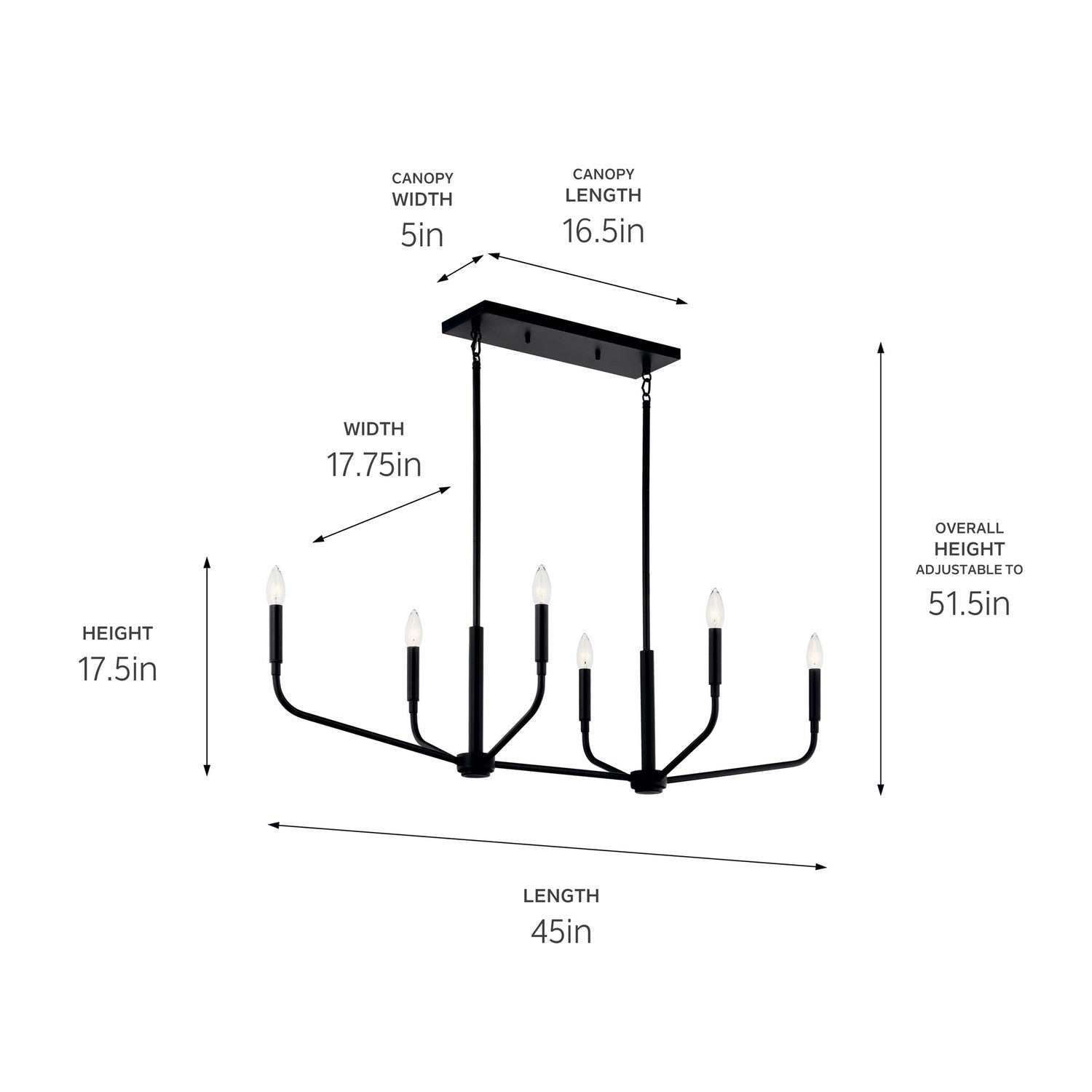 KICHLER 52721BK Madden 45 Inch 6 Light Linear Chandelier In Black