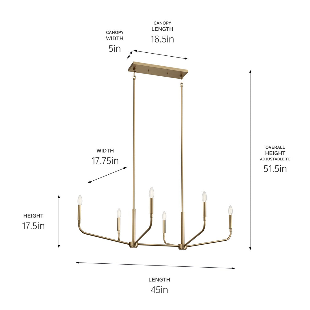 KICHLER 52721CPZ Madden 45 Inch 6 Light Linear Chandelier In Champagne Bronze