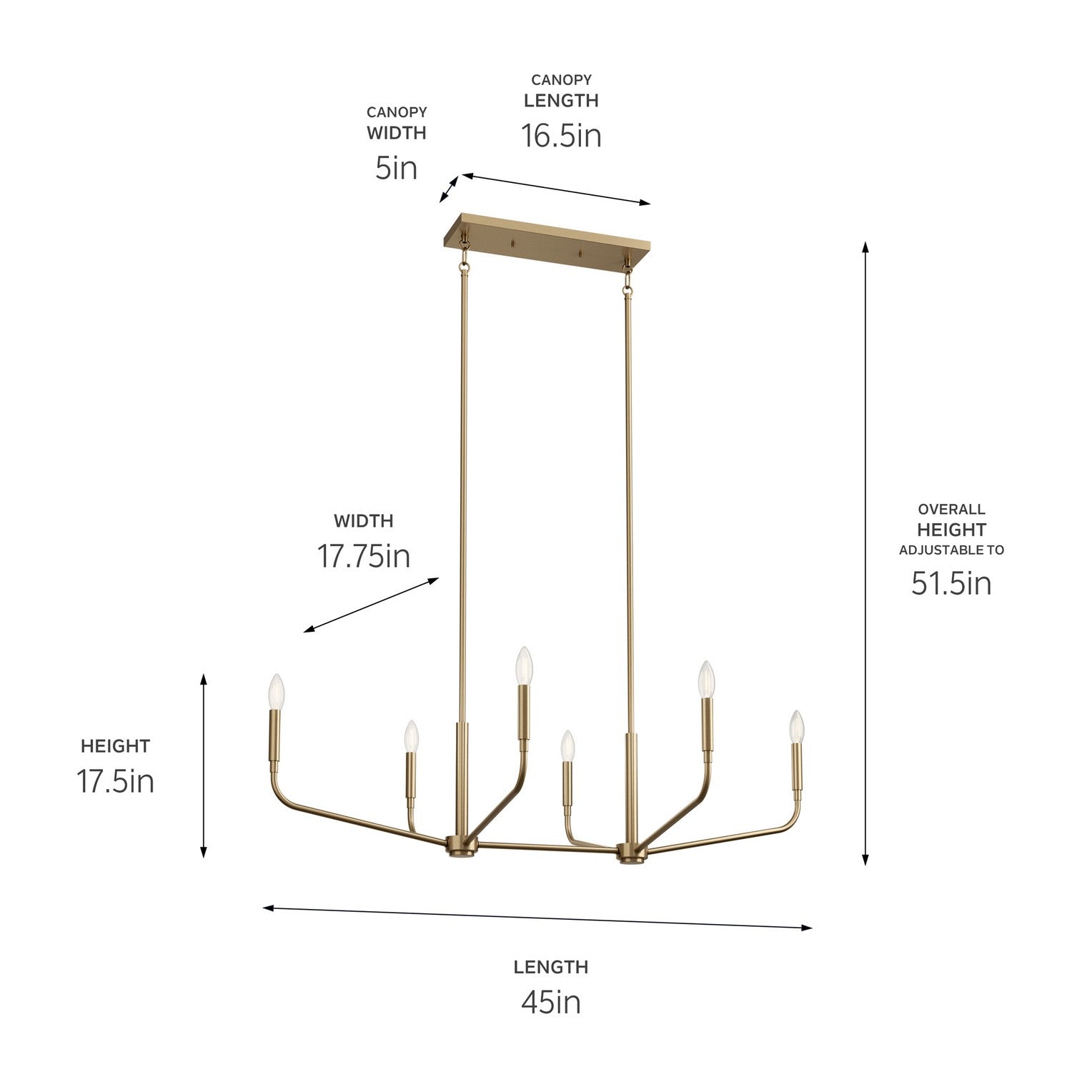 KICHLER 52721CPZ Madden 45 Inch 6 Light Linear Chandelier In Champagne Bronze