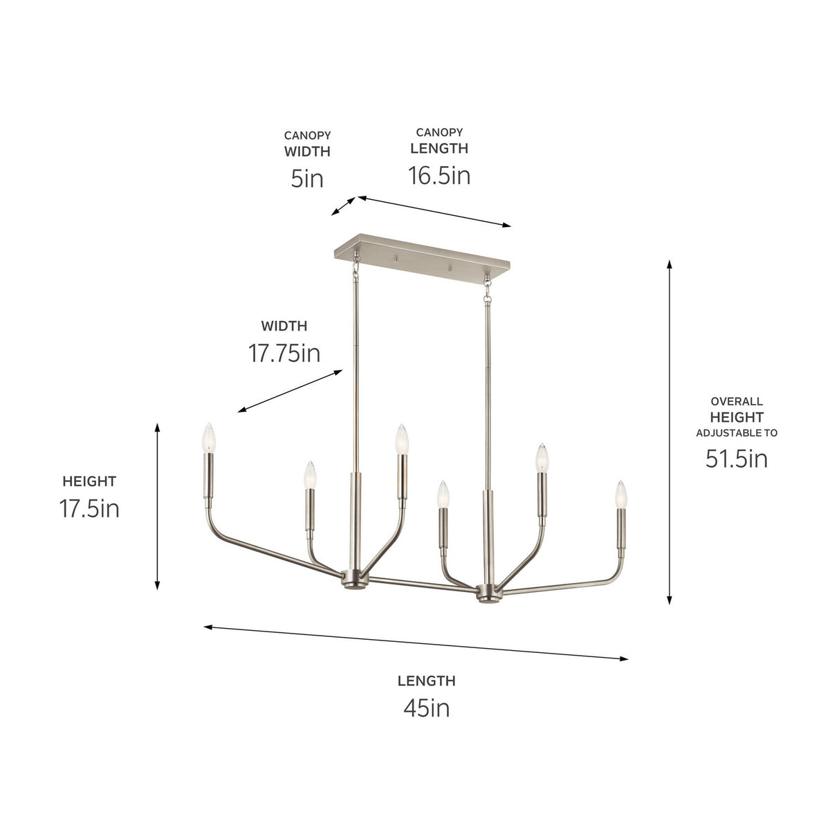 KICHLER 52721NI Madden 45 Inch 6 Light Linear Chandelier In Brushed Nickel