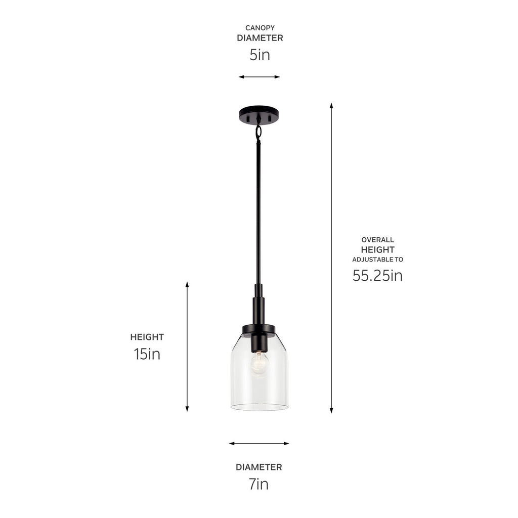 KICHLER 52725BK Madden 15 Inch 1 Light Mini Pendant With Clear Glass In Black