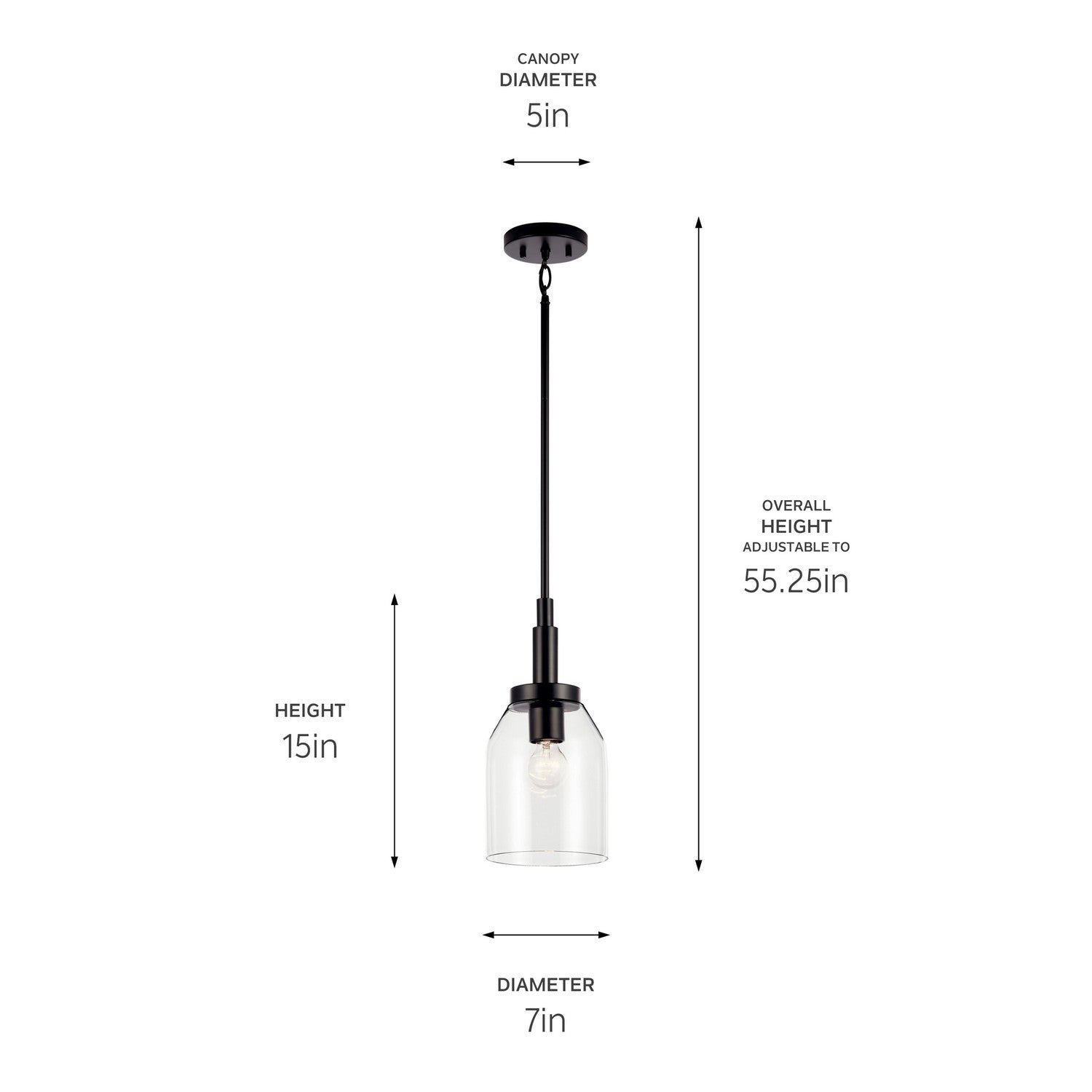 KICHLER 52725BK Madden 15 Inch 1 Light Mini Pendant With Clear Glass In Black