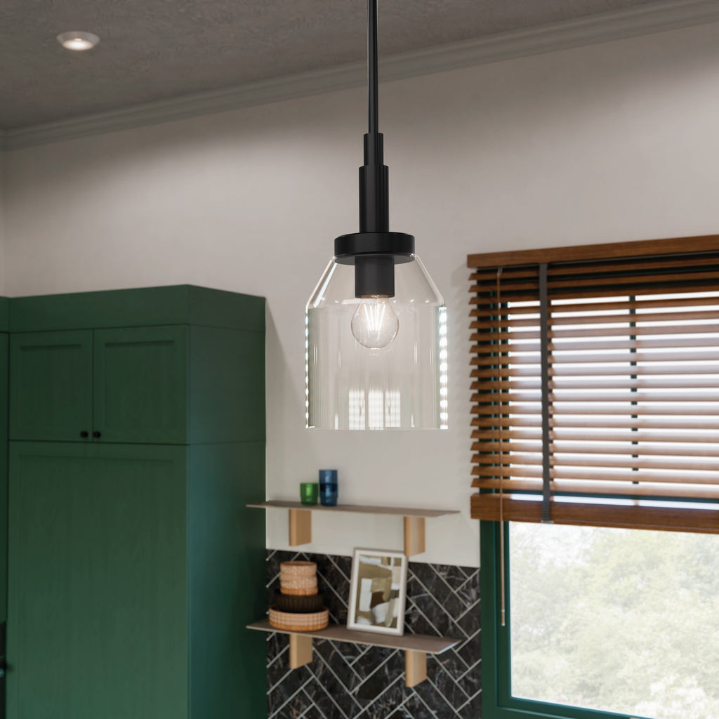 KICHLER 52725BK Madden 15 Inch 1 Light Mini Pendant With Clear Glass In Black