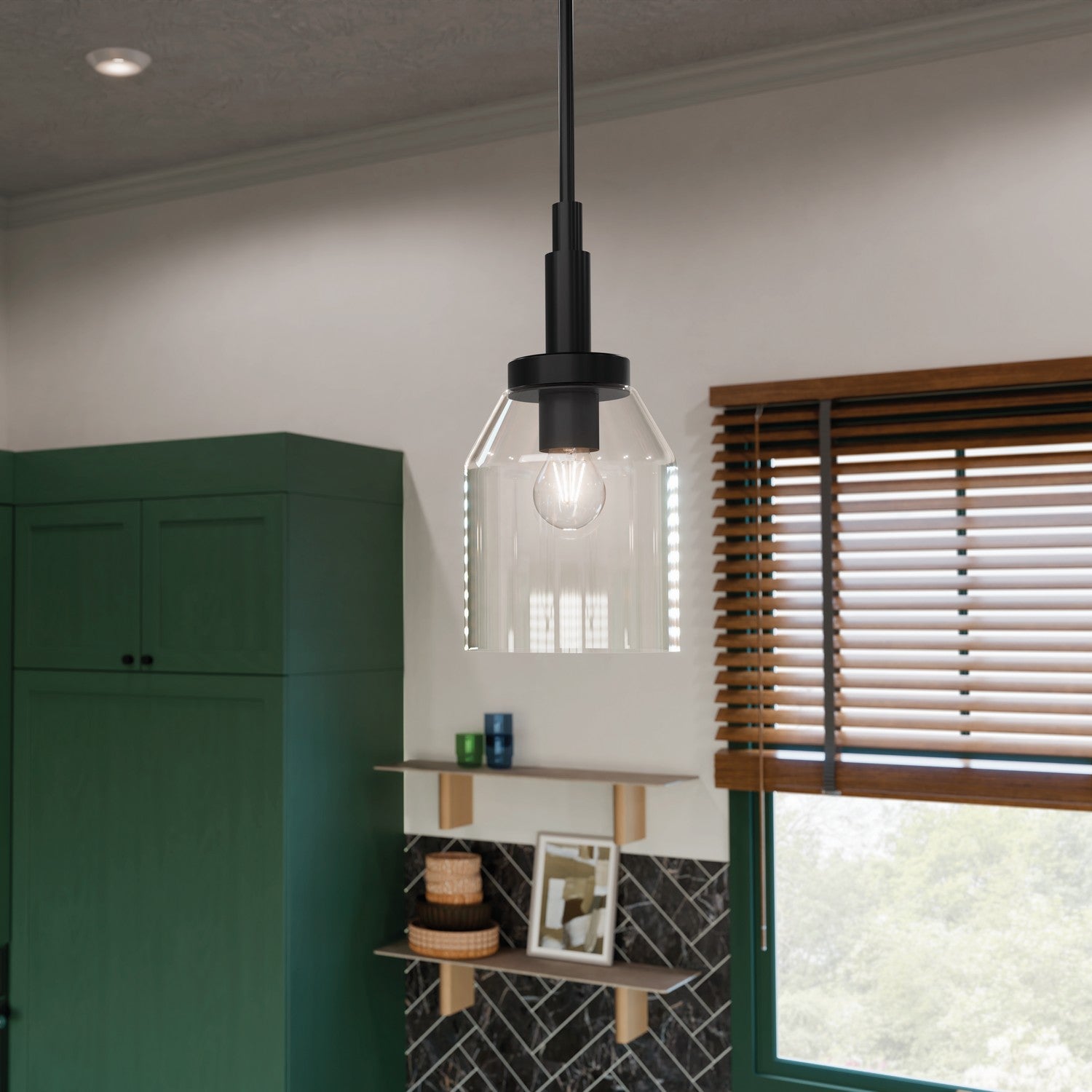 KICHLER 52725BK Madden 15 Inch 1 Light Mini Pendant With Clear Glass In Black