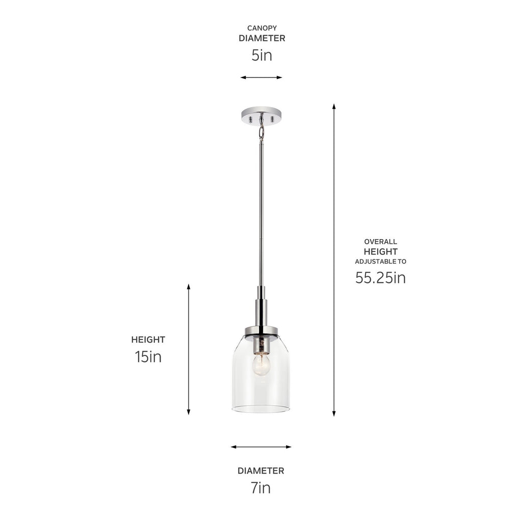 KICHLER 52725CH Madden 15 Inch 1 Light Mini Pendant With Clear Glass In Chrome