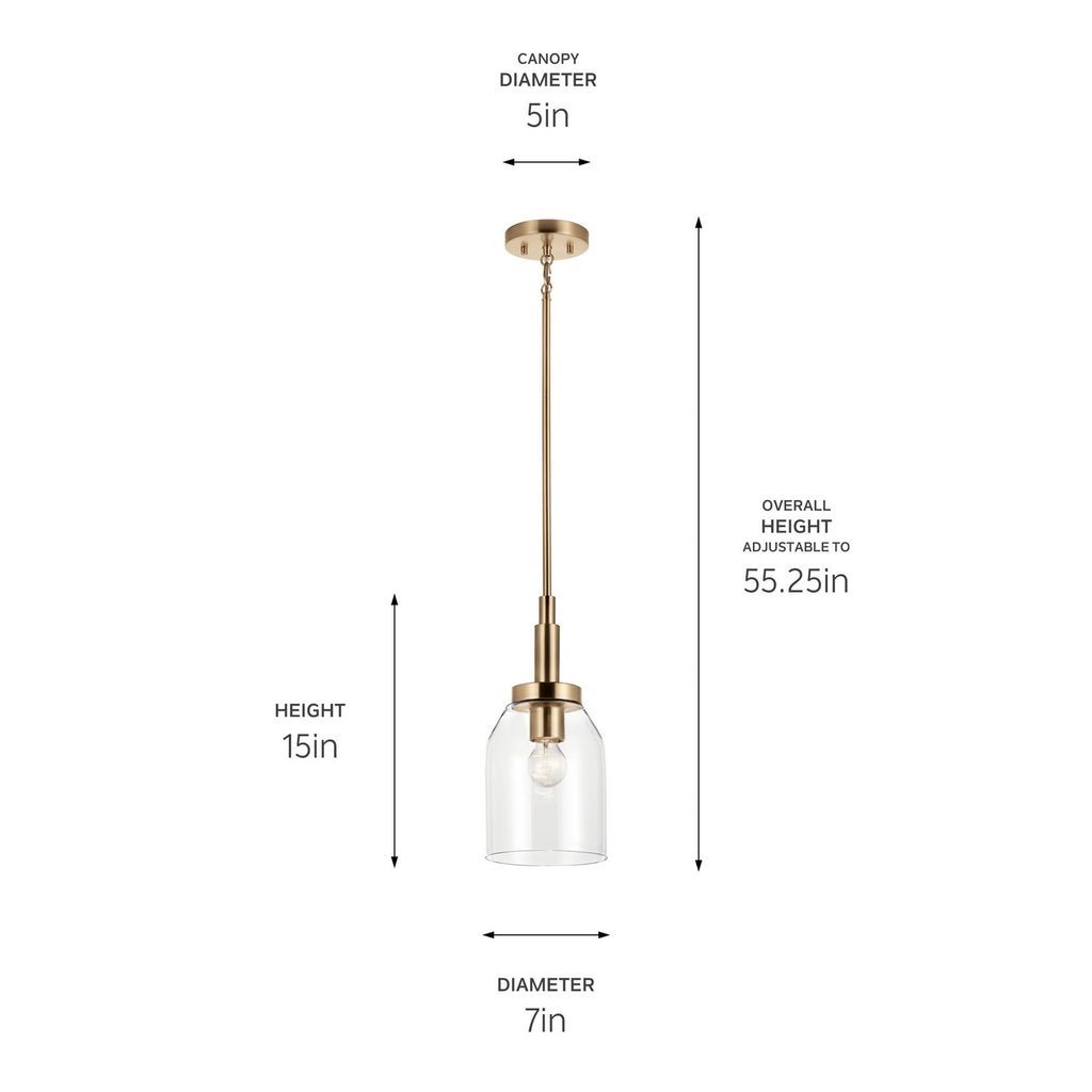 KICHLER 52725CPZ Madden 15 Inch 1 Light Mini Pendant With Clear Glass In Champagne Bronze