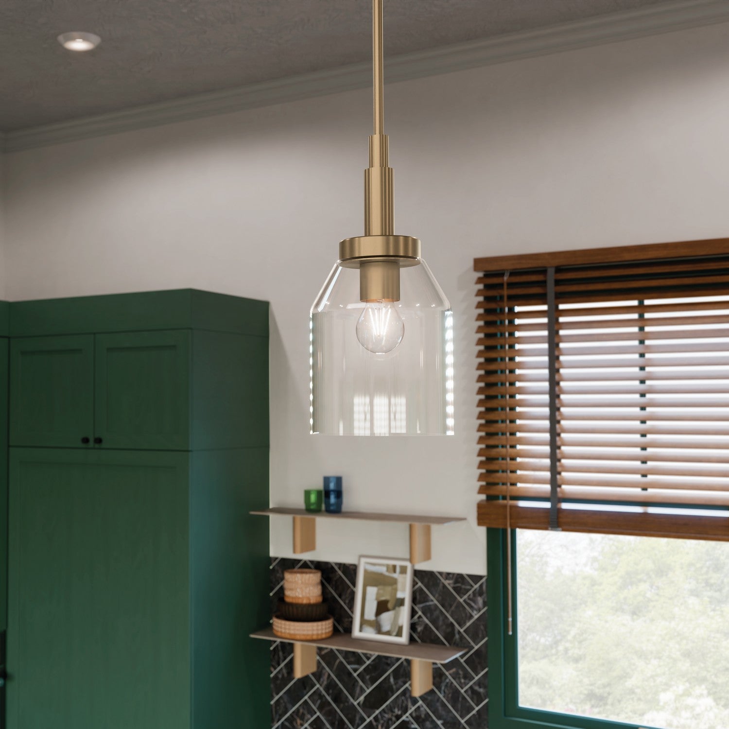 KICHLER 52725CPZ Madden 15 Inch 1 Light Mini Pendant With Clear Glass In Champagne Bronze