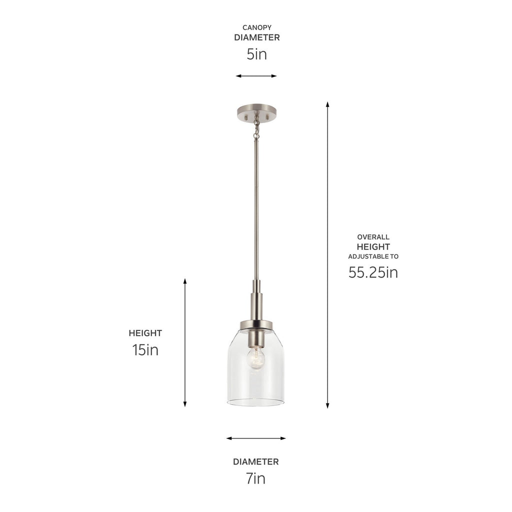 KICHLER 52725NI Madden 15 Inch 1 Light Mini Pendant With Clear Glass In Brushed Nickel