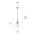 KICHLER 52725NI Madden 15 Inch 1 Light Mini Pendant With Clear Glass In Brushed Nickel