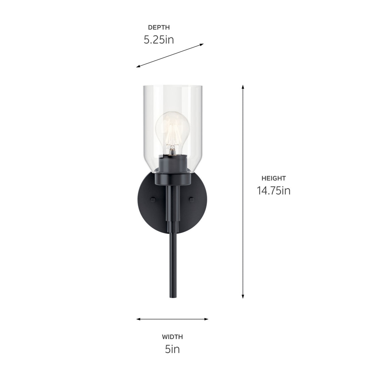 KICHLER 55183BK Madden 14.75 Inch 1 Light Wall Sconce With Clear Glass In Black