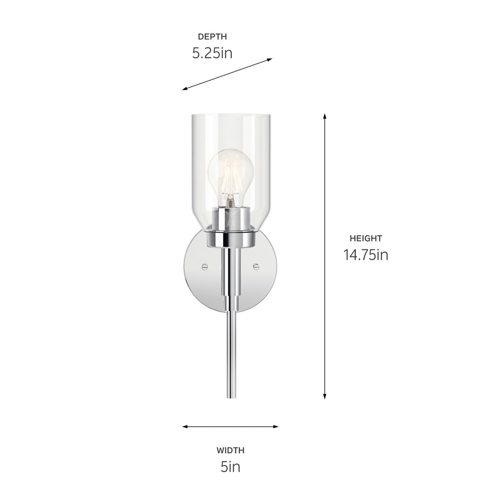 KICHLER 55183CH Madden 14.75 Inch 1 Light Wall Sconce With Clear Glass In Chrome