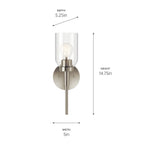 KICHLER 55183NI Madden 14.75 Inch 1 Light Wall Sconce With Clear Glass In Brushed Nickel