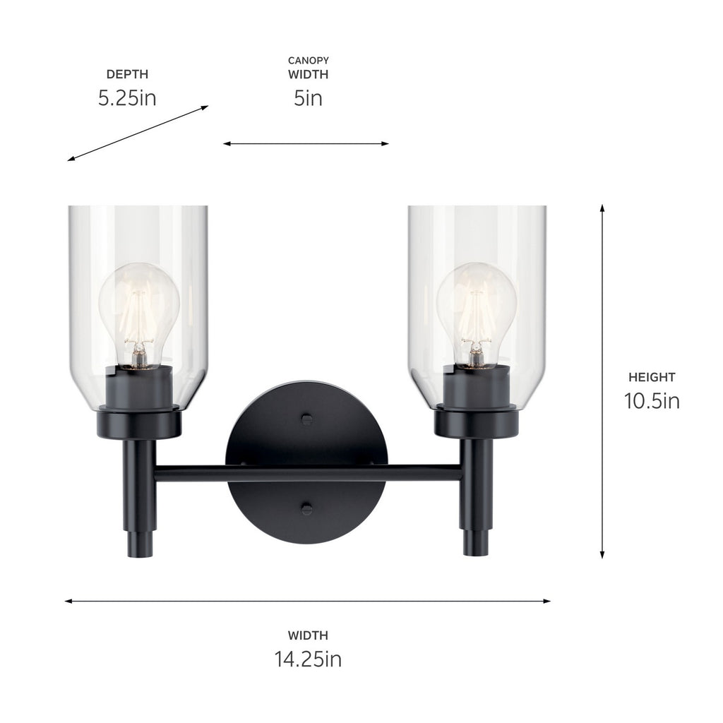 KICHLER 55184BK Madden 14.25 Inch 2 Light Vanity With Clear Glass In Black
