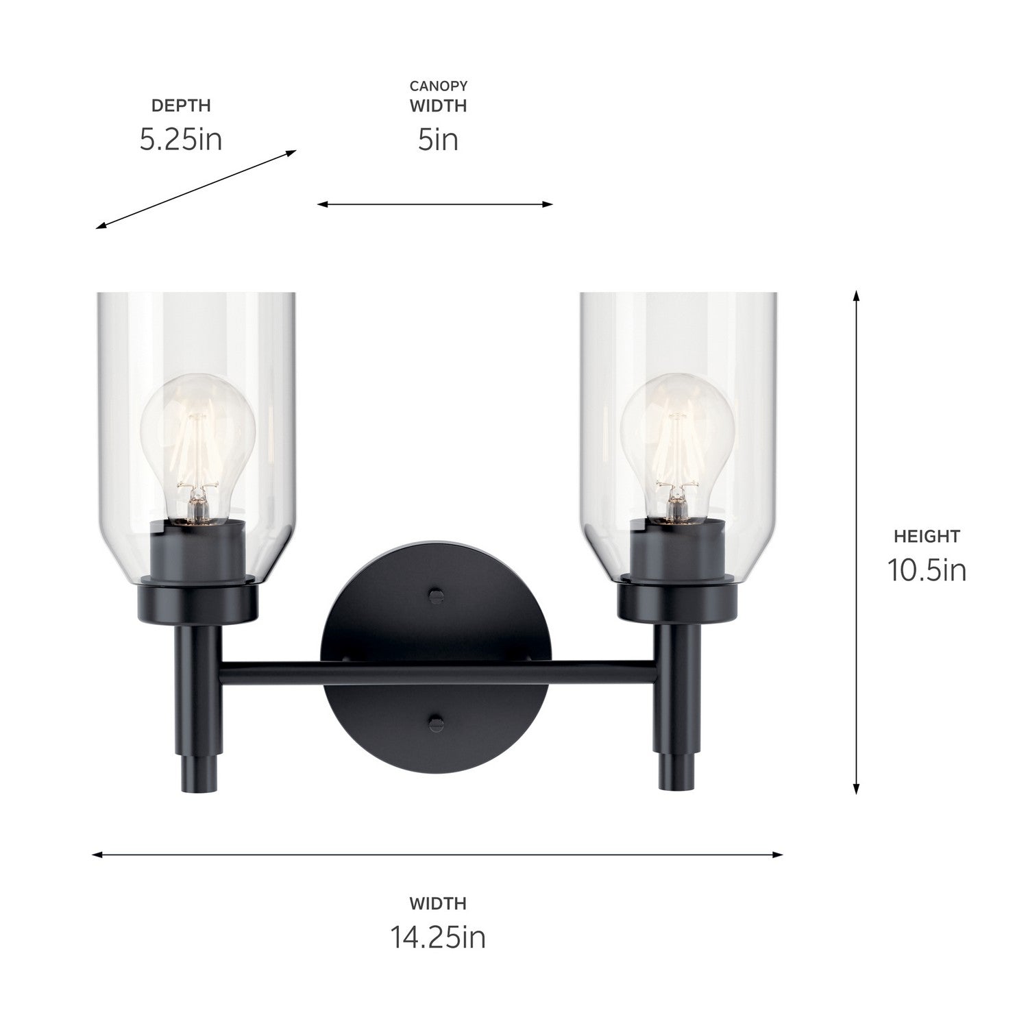 KICHLER 55184BK Madden 14.25 Inch 2 Light Vanity With Clear Glass In Black