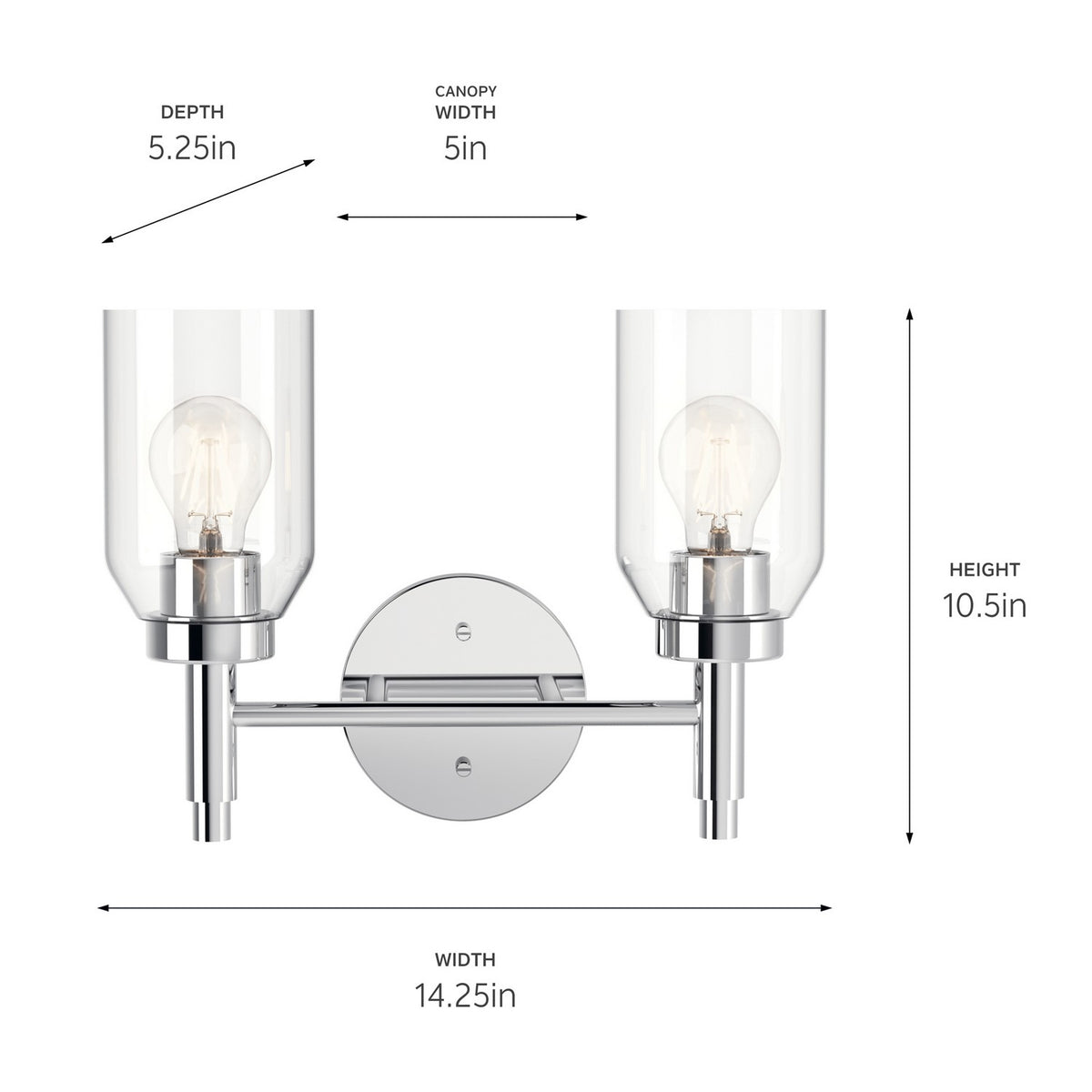 KICHLER 55184CH Madden 14.25 Inch 2 Light Vanity With Clear Glass In Chrome