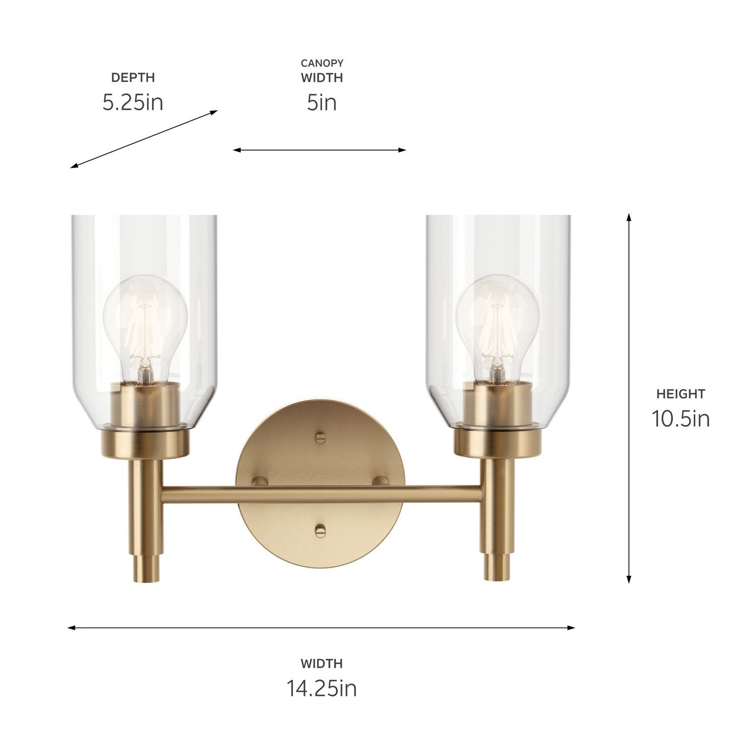 KICHLER 55184CPZ Madden 14.25 Inch 2 Light Vanity With Clear Glass In Champagne Bronze