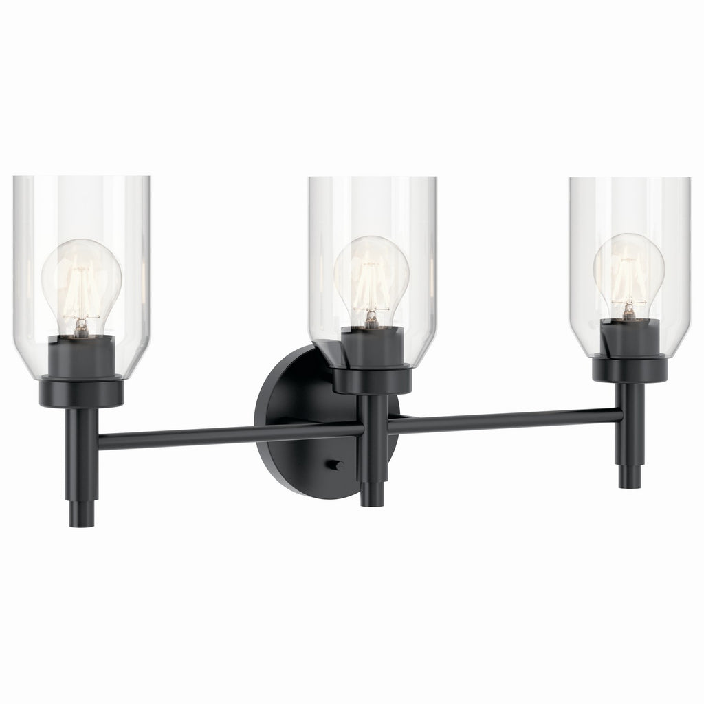 KICHLER 55185BK Madden 24 Inch 3 Light Vanity With Clear Glass In Black