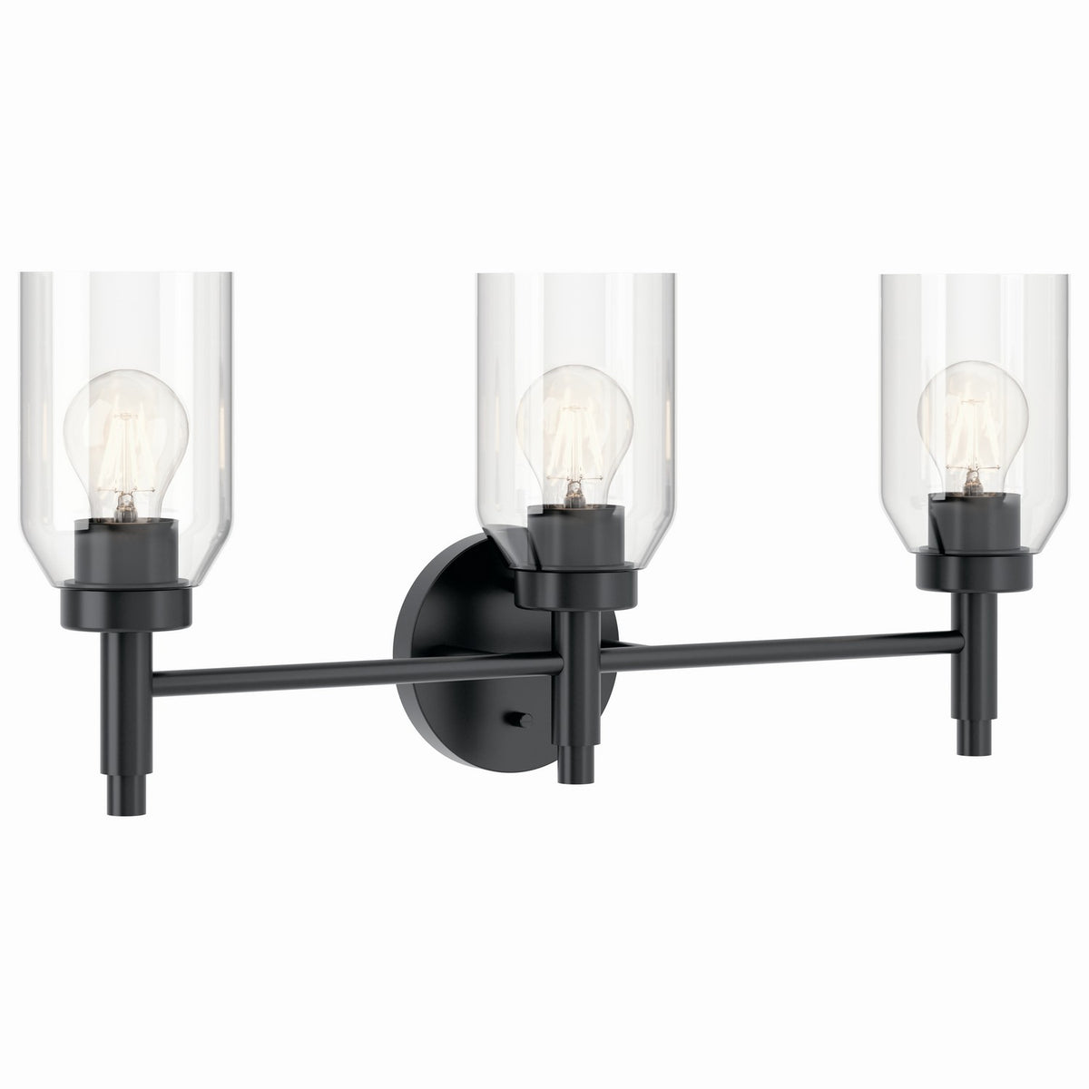 KICHLER 55185BK Madden 24 Inch 3 Light Vanity With Clear Glass In Black