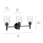 KICHLER 55185BK Madden 24 Inch 3 Light Vanity With Clear Glass In Black