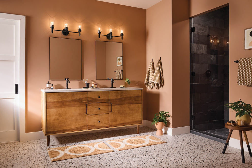 KICHLER 55185BK Madden 24 Inch 3 Light Vanity With Clear Glass In Black