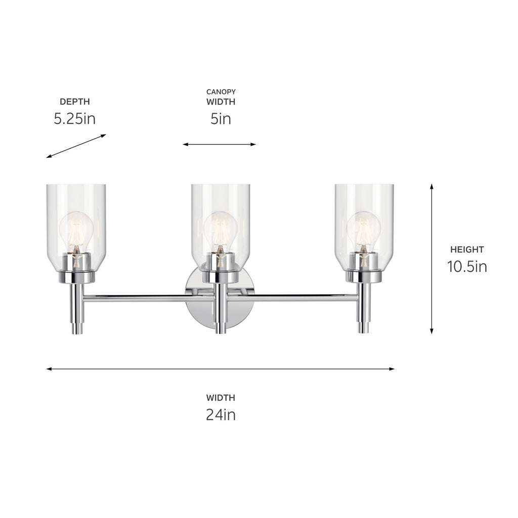 KICHLER 55185CH Madden 24 Inch 3 Light Vanity With Clear Glass In Chrome