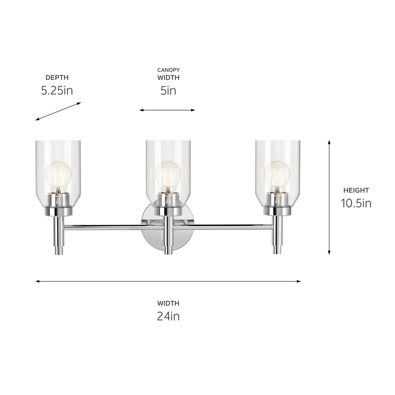 KICHLER 55185CH Madden 24 Inch 3 Light Vanity With Clear Glass In Chrome