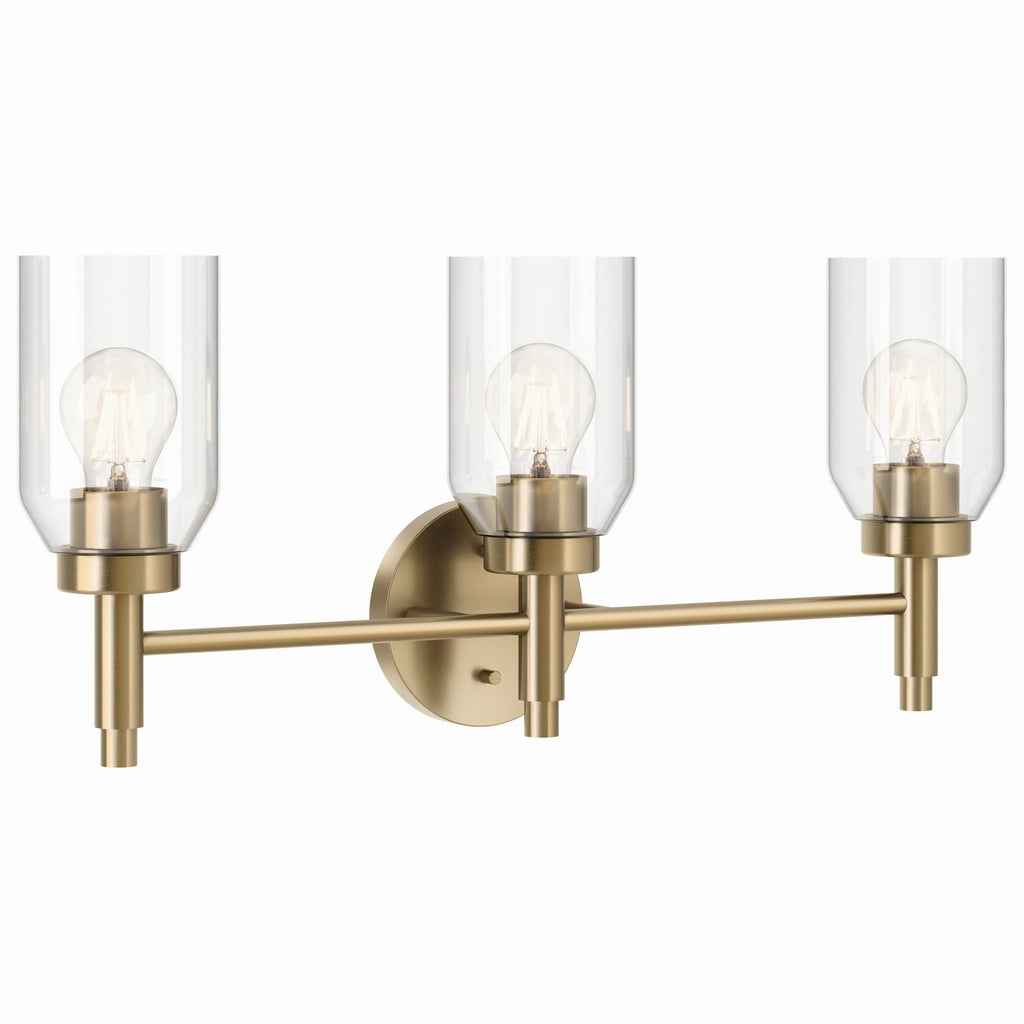 KICHLER 55185CPZ Madden 24 Inch 3 Light Vanity With Clear Glass In Champagne Bronze