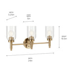 KICHLER 55185CPZ Madden 24 Inch 3 Light Vanity With Clear Glass In Champagne Bronze