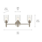 KICHLER 55185NI Madden 24 Inch 3 Light Vanity With Clear Glass In Brushed Nickel