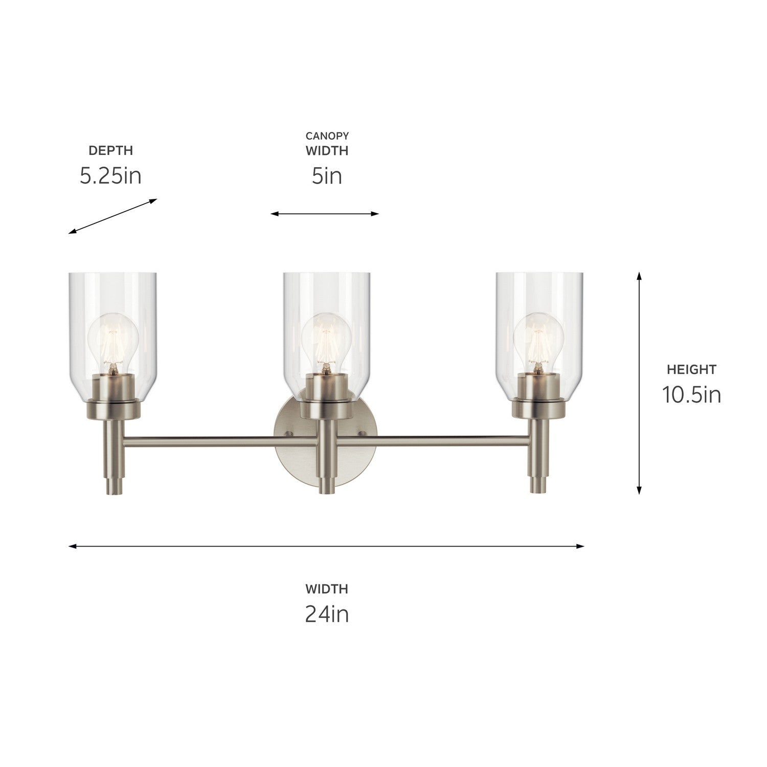 KICHLER 55185NI Madden 24 Inch 3 Light Vanity With Clear Glass In Brushed Nickel