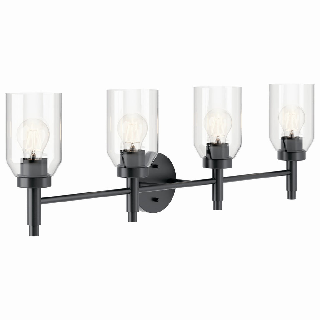 KICHLER 55186BK Madden 34 Inch 4 Light Vanity With Clear Glass In Black