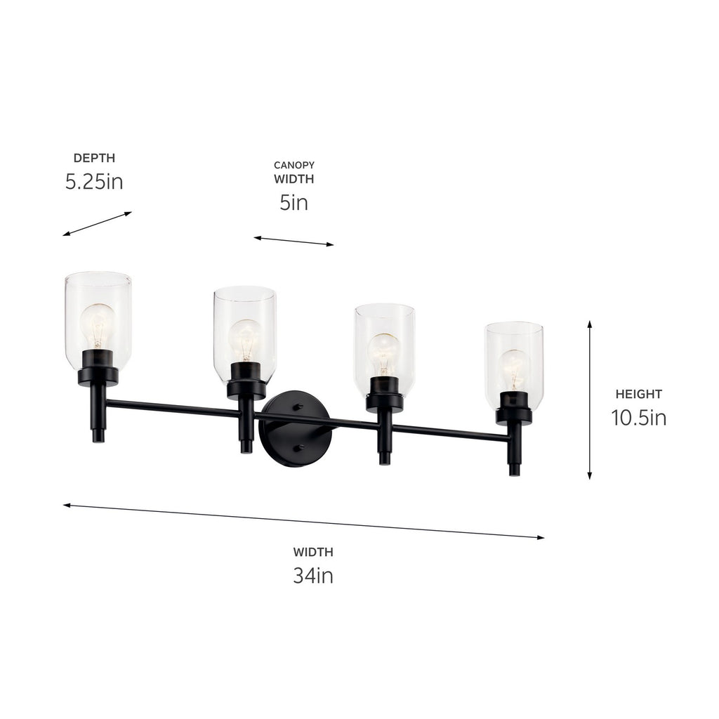 KICHLER 55186BK Madden 34 Inch 4 Light Vanity With Clear Glass In Black