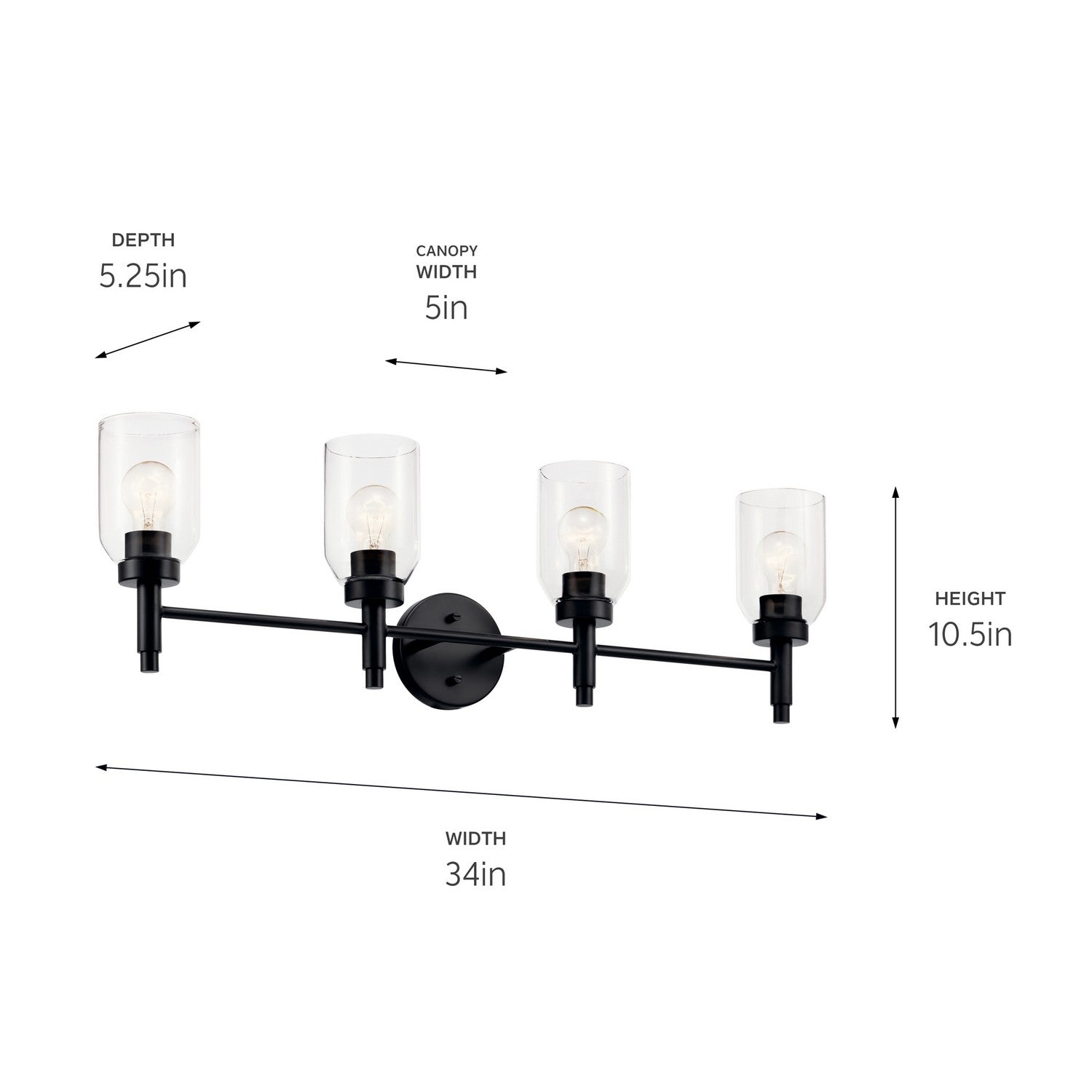 KICHLER 55186BK Madden 34 Inch 4 Light Vanity With Clear Glass In Black