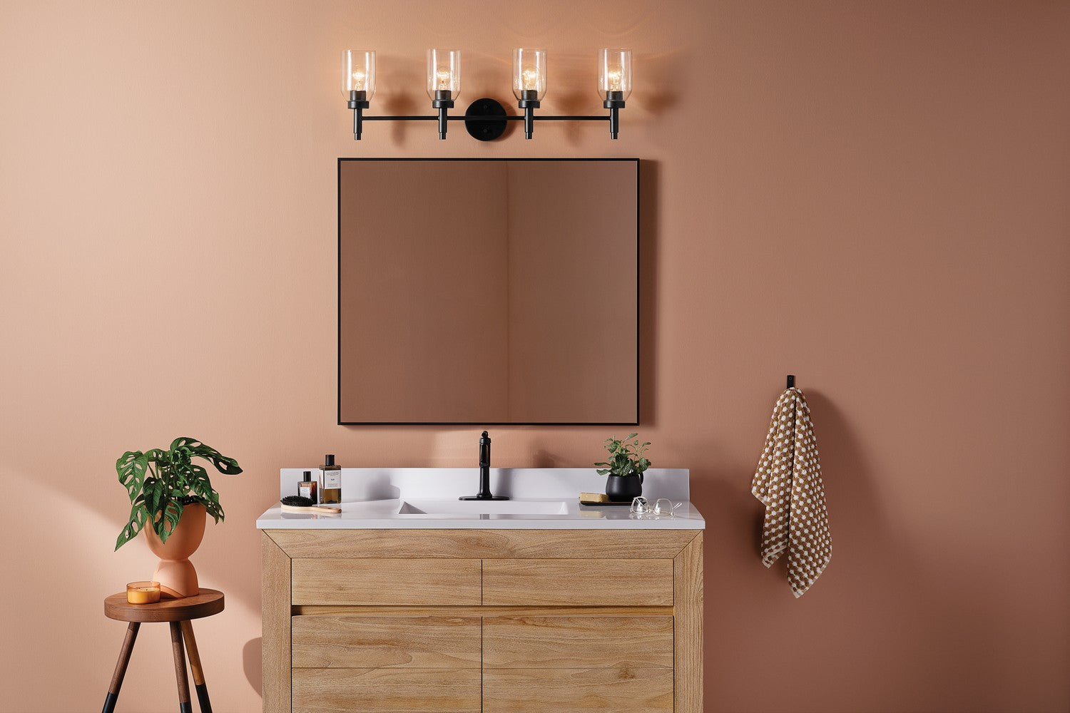 KICHLER 55186BK Madden 34 Inch 4 Light Vanity With Clear Glass In Black