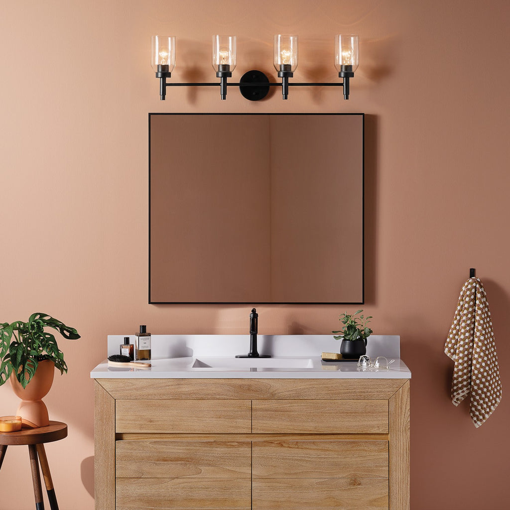 KICHLER 55186BK Madden 34 Inch 4 Light Vanity With Clear Glass In Black