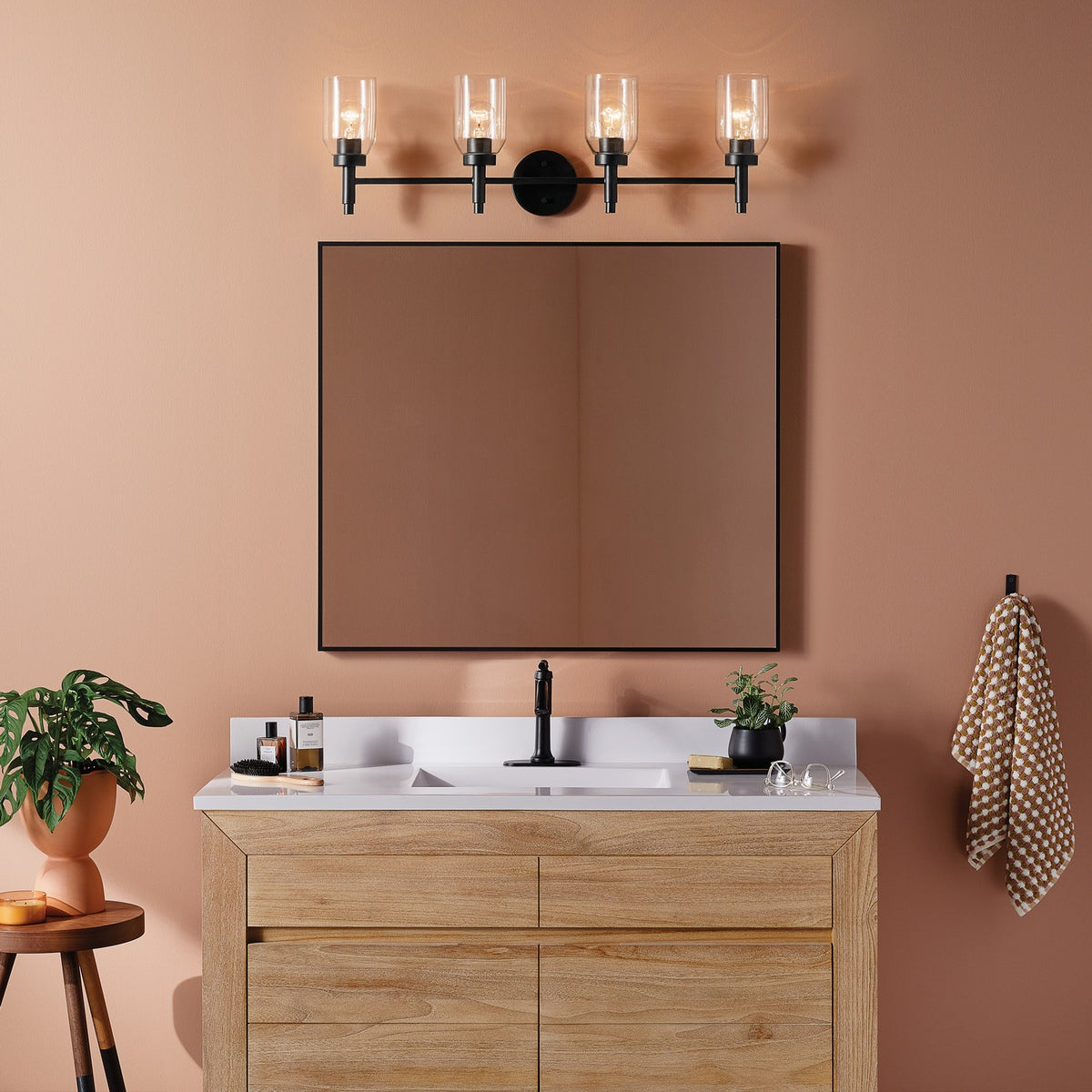 KICHLER 55186BK Madden 34 Inch 4 Light Vanity With Clear Glass In Black