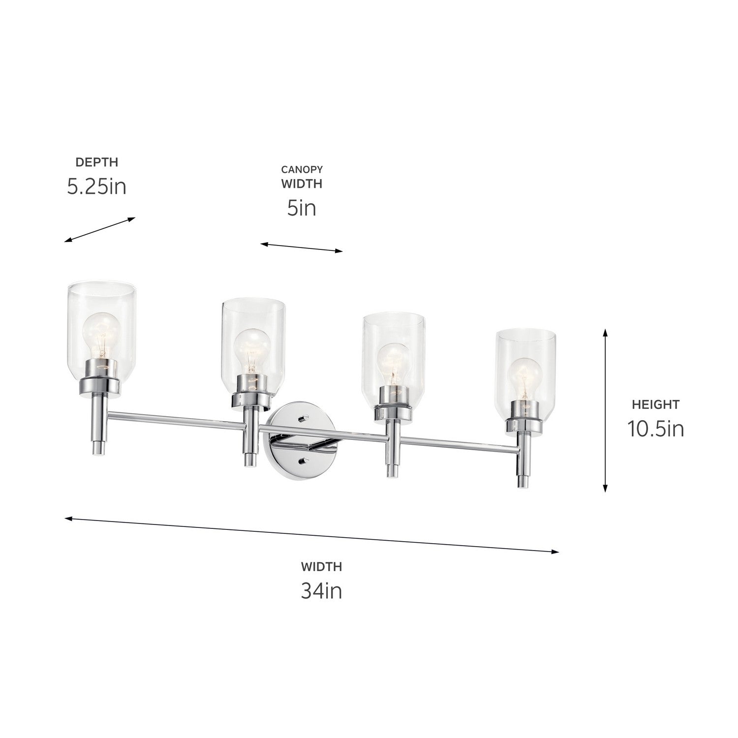 KICHLER 55186CH Madden 34 Inch 4 Light Vanity With Clear Glass In Chrome