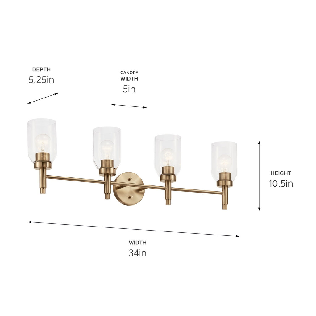 KICHLER 55186CPZ Madden 34 Inch 4 Light Vanity With Clear Glass In Champagne Bronze
