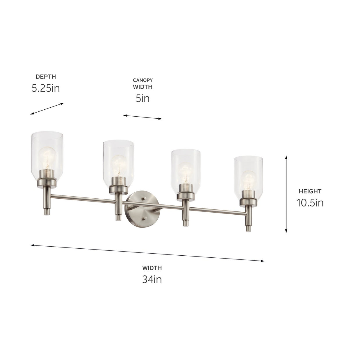 KICHLER 55186NI Madden 34 Inch 4 Light Vanity With Clear Glass In Brushed Nickel