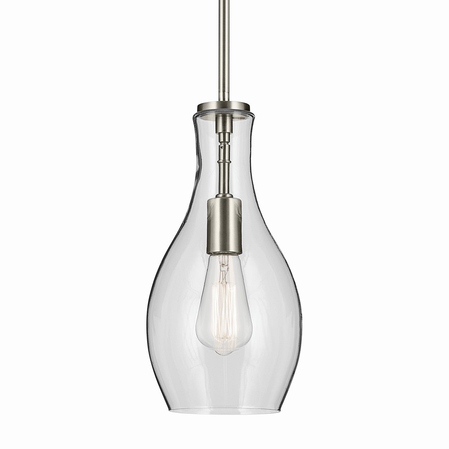 KICHLER 42456NI Everly 13.75" 1-Light Bell Pendant With Clear Glass In Brushed Nickel
