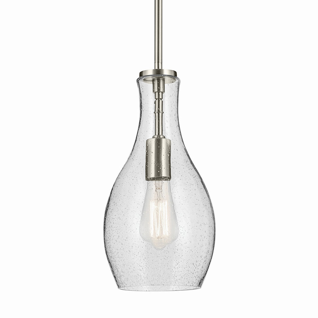 KICHLER 42456NICS Everly 13.75" 1-Light Bell Pendant With Clear Seeded Glass In Brushed Nickel