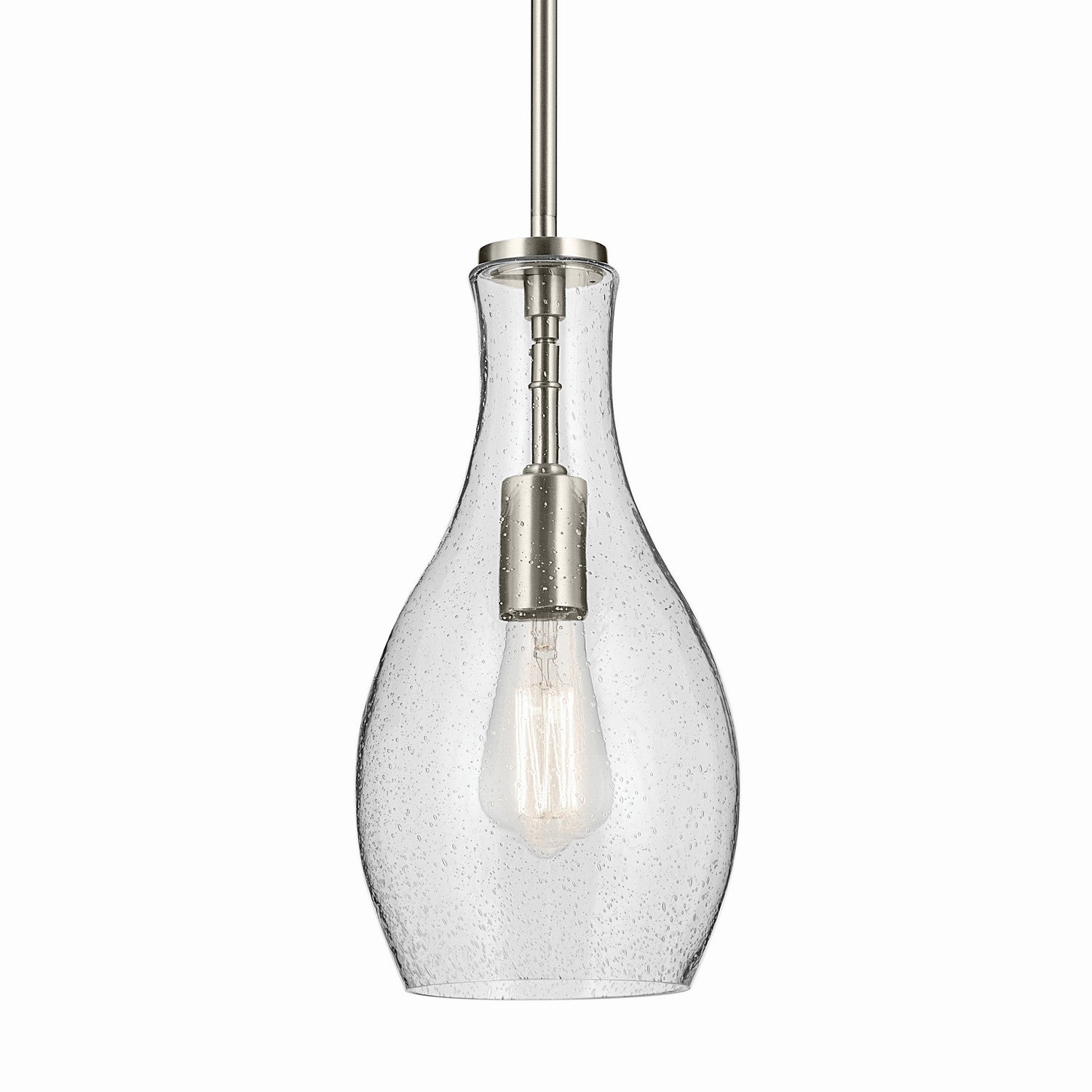 KICHLER 42456NICS Everly 13.75" 1-Light Bell Pendant With Clear Seeded Glass In Brushed Nickel