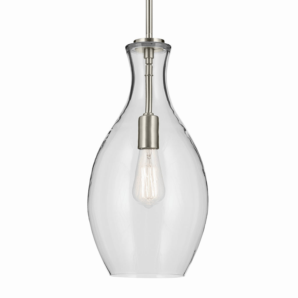 KICHLER 42047NI Everly 17.75" 1-Light Bell Pendant With Clear Glass In Brushed Nickel