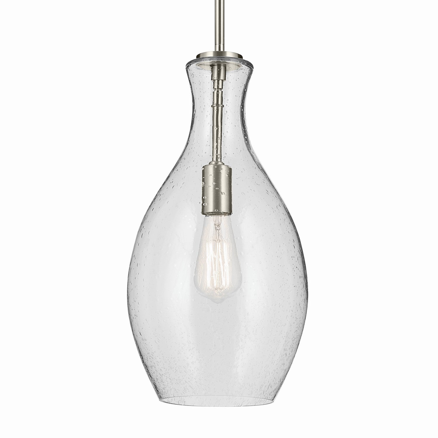 KICHLER 42047NICS Everly 17.75" 1-Light Bell Pendant With Clear Seeded Glass In Brushed Nickel