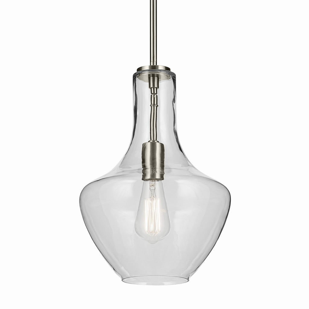 KICHLER 42141NI Everly 15.25" 1-Light Bell Pendant With Clear Glass In Brushed Nickel